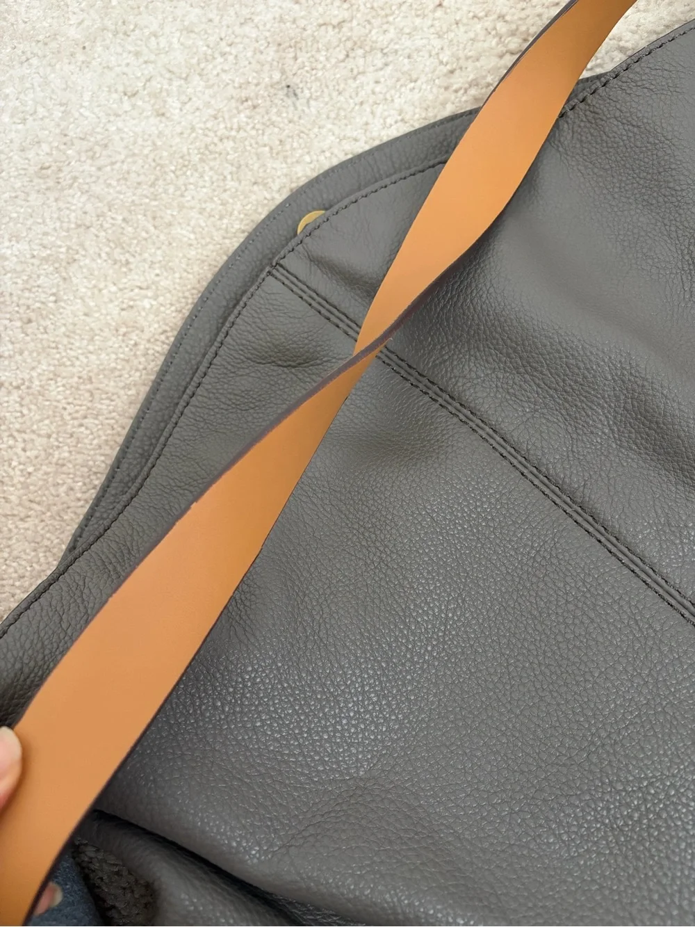Taupe Leather Shoulder Hobo Bag with Tan Strap